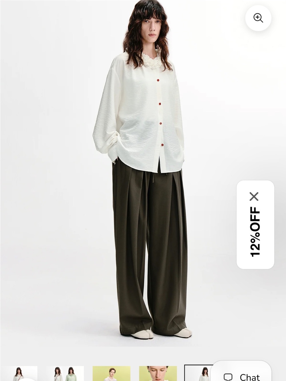 White Ruffle-Collar Button-Up Shirt - Picture 9 of 11